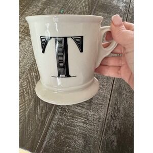 ANTHROPOLIGE "T" Intial Black White Monogram‎ Stoneware Mug